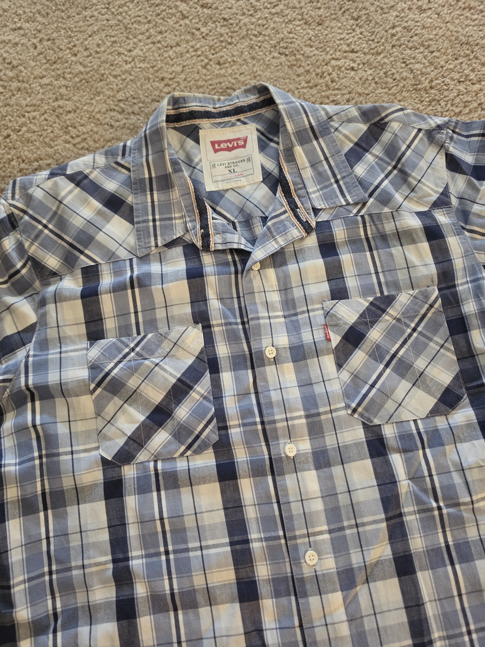 Levi's Men's Blue Plaid Button-Up Short Sleeve Shirt XL